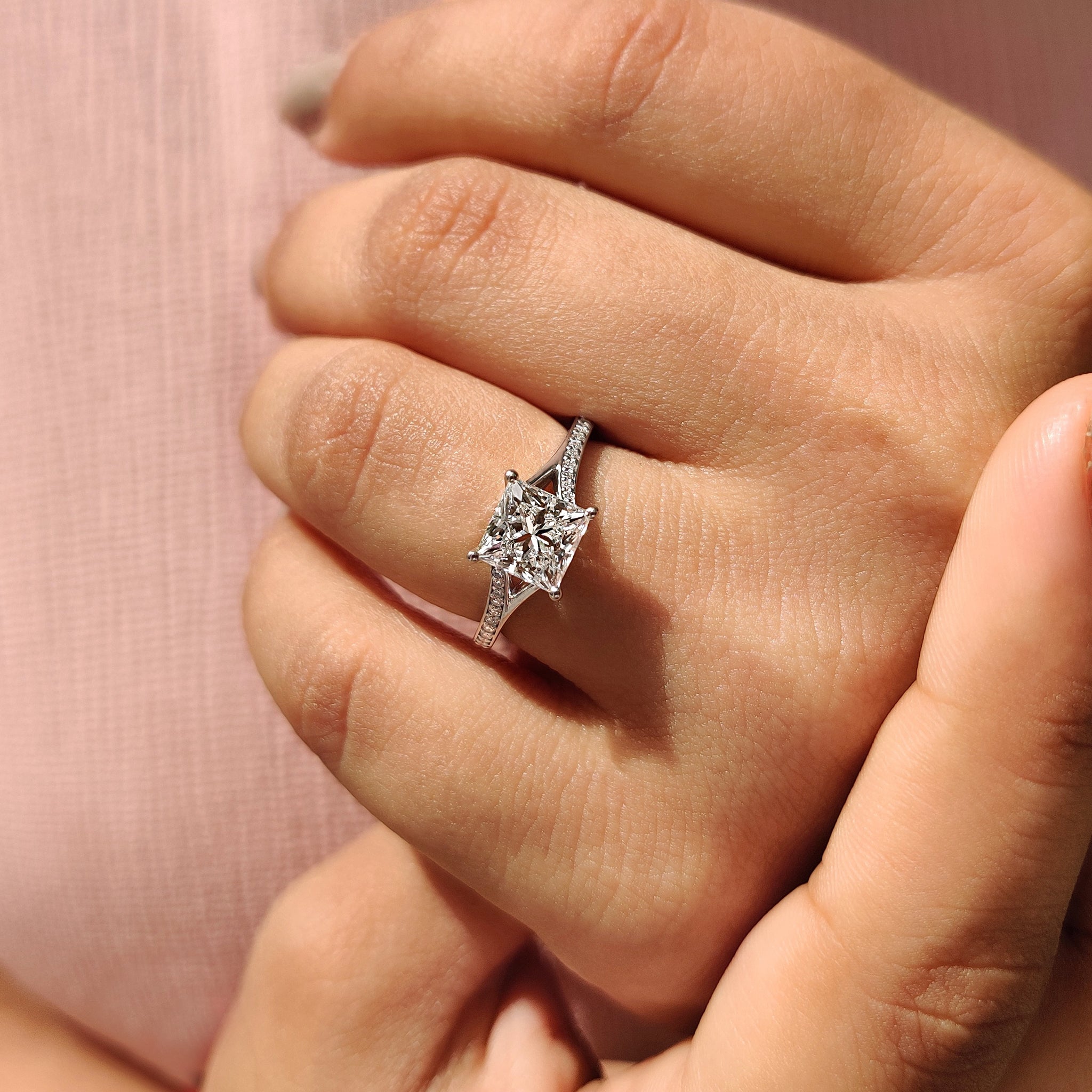 Cushion Hidden Halo Lab Grown Diamond Engagement Ring